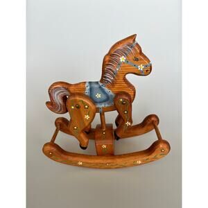 Vintage Handmade Handpainted Wooden Rocking Horse w/ Moveable Legs | 10" Tall